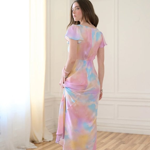 SELKIE The Dopamine Flutter Rainbow Slip Silk Dress NWT - Picture 2 of 12